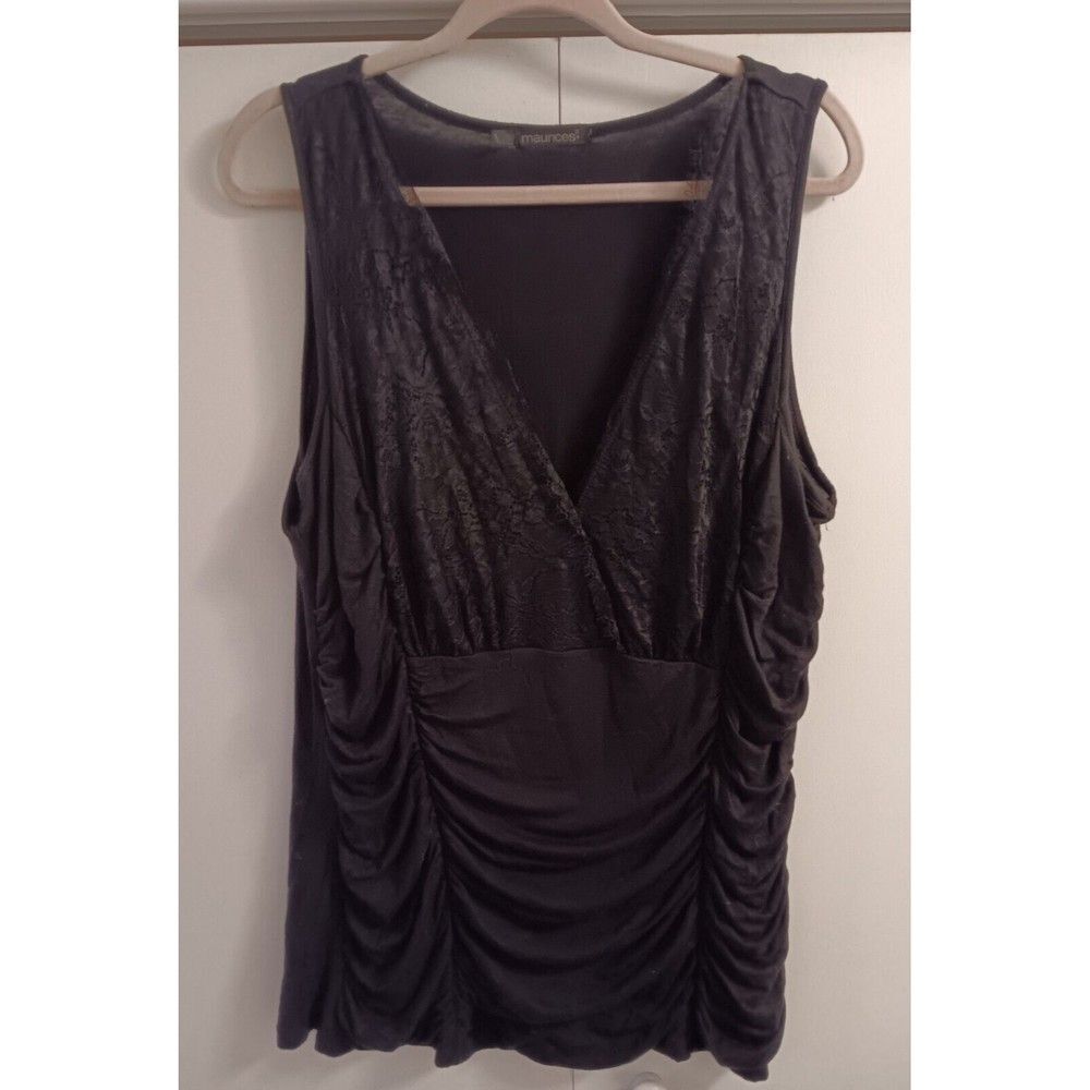Maurices Sleeveless Blouse Size 1 Lace Ruching Stretchy Black